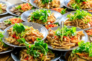 Delicious pork ears snack cold dish,the ingredients are chili and garlic with coriander.Chinese food.