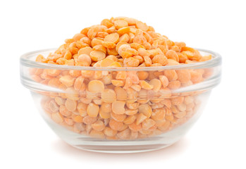 Seeds of peas on glass bowl.