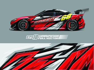 Car wrap decal graphic design. Abstract stripe racing background designs for wrap cargo van, race car, pickup truck, adventure vehicle. Full vector Eps 10