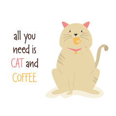Illustration of a funny cat having a cup coffee.