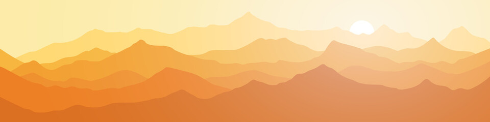 Fantasy on the setting sun in the mountains, vector illustration, EPS10