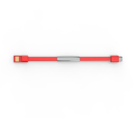 Blank wearable bracelet charging line USB data cable for promotional branding. 3d render illustration.