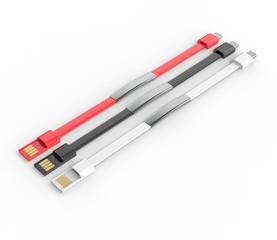 Blank wearable bracelet charging line USB data cable for promotional branding. 3d render illustration.