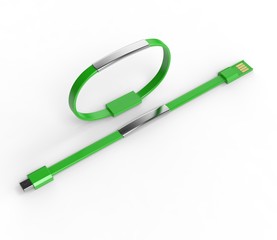 Blank wearable bracelet charging line USB data cable for promotional branding. 3d render illustration.