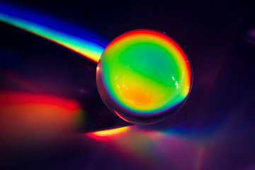 Rainbow prism effect conceptual photo of a glass ball