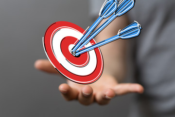 Dart arrow on target dartboard, Business success concept..