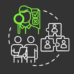 People expertise chalk RGB color concept icon. Problem solving. Cooperation for project. Professional advice. Building team idea. Vector isolated chalkboard illustration on black background