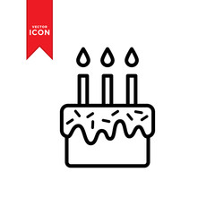 Birthday cake icon vector. Simple design on white background.