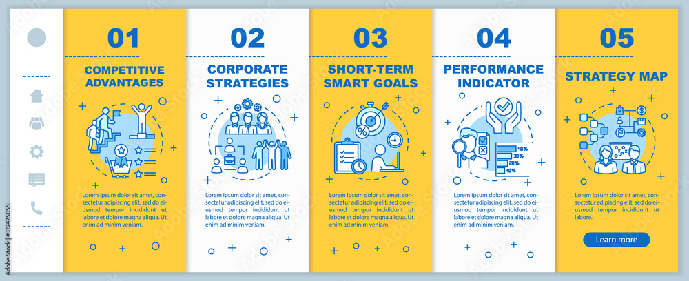Poster corporate strategy onboarding vector template. smart goals. building business. performance indicator