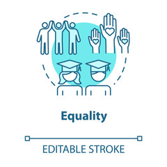 Equality concept icon. Positive support. Diverse community. High school graduate. Inclusive education idea thin line illustration. Vector isolated outline RGB color drawing. Editable stroke