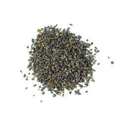 pile of natural chinese whole leaf green tea isolated on white background