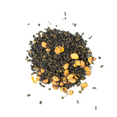 pile of natural sausep whole leaf green china tea with ranawara buds