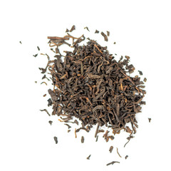 pile of natural whole leaf chinese Pu-erh tea isolated on white background