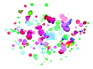 Farbflecken von Wasserfarbe grün, lila, pink, blau, violett