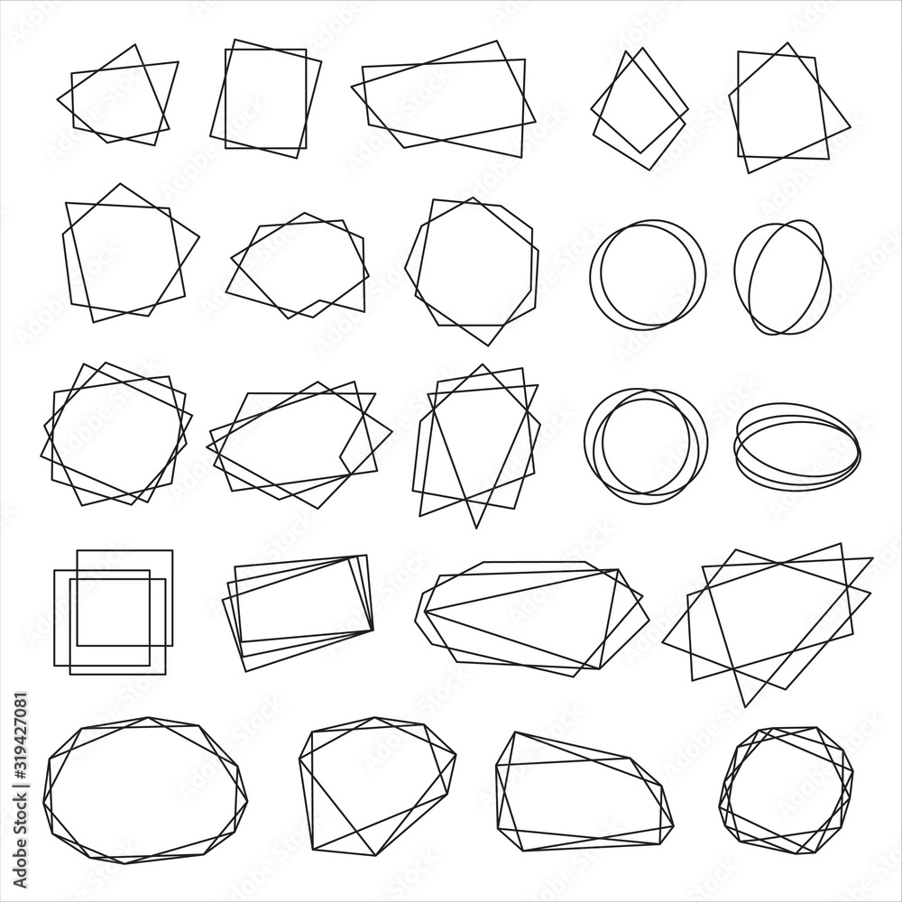 Poster geometric frames set. collection of linear polygonal shapes