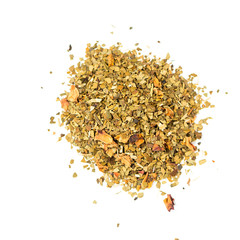 pile of natural mate tea with strawberry isolated on white background