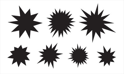 Irregular sunburst badges set. Starburst isolated for promo flyers and advertising. Burst for comics 