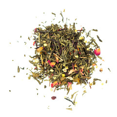 pile of natural  tea contains pear slices, pomegranate and calendula petals