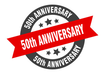 50th anniversary sign. 50th anniversary round ribbon sticker. 50th anniversary tag