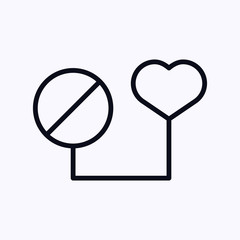 medicines pills with heart icon thin line