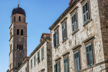 Franciscan Church and Monastery bell tower, Dubrovnik main street, Croatia