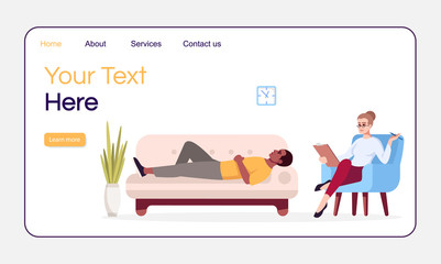 Private therapy session landing page vector template. Counselling. Psychology consultation website interface idea with flat illustrations. Homepage layout. Web banner, webpage cartoon concept