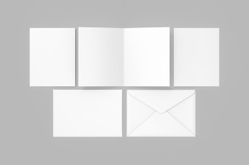 Blank bi fold card template, 3d render illustration.