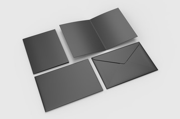 Blank bi fold card template, 3d render illustration.