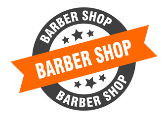 Fototapeta premium barber shop sign. barber shop round ribbon sticker. barber shop tag