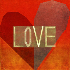 The word "love" against textured background image depicting a heart