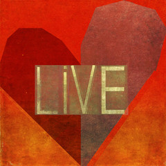 The word "live" against textured background image depicting a heart