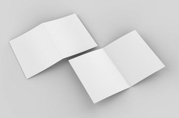 Blank bi fold card template, 3d render illustration.