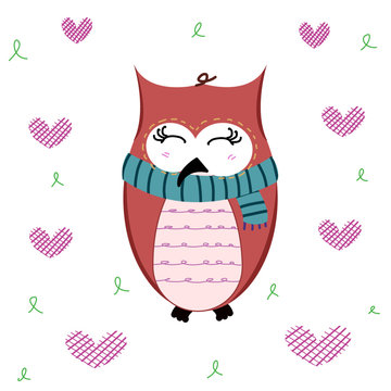 Cartoon owl wearing a scarf cute and bright