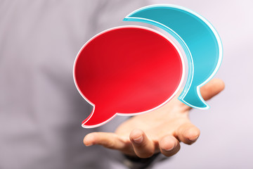 ilustration of a communication concept. The word communication with colorful dialog speech .