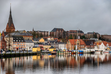 Fototapeta premium Harbour in Flensburg seen from the easterne side, North Germany