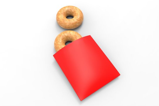 Doughnut in Kraft Paper Bag Mock up. 3d render illustration.
