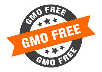 gmo free sign. gmo free round ribbon sticker. gmo free tag