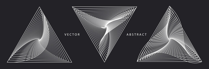 Set of Monochrome Futuristic Graphic Elements on Dark Background. Abstract Vector Symbols. - obrazy, fototapety, plakaty