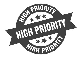 high priority sign. high priority round ribbon sticker. high priority tag