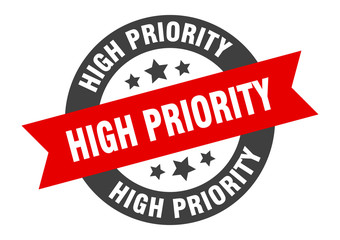 high priority sign. high priority round ribbon sticker. high priority tag