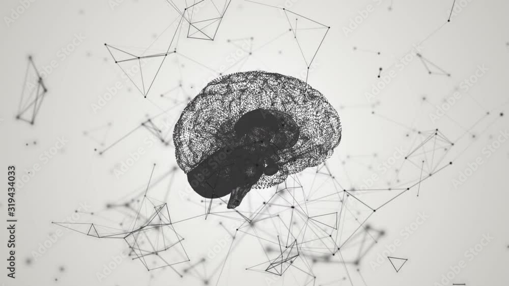 Aufkleber human brain being formed by revolving particles. plexus structure evolving around. black and white a