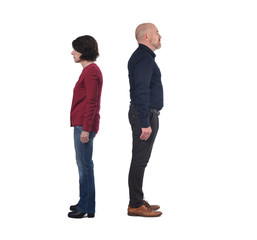 Fototapeta premium full portrait of a couple back to back on white