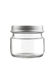 Empty 2.5 oz Glass Jar for Baby Puree or other Food, Realistic 3D Render Isolated on White.