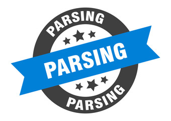 parsing sign. parsing round ribbon sticker. parsing tag