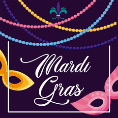 Mardi gras masks and necklaces vector design