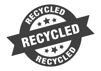 recycled sign. recycled round ribbon sticker. recycled tag