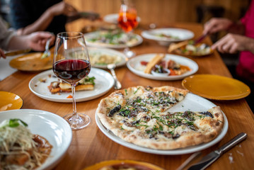 Italian meal being shared