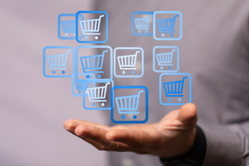 Online shopping business concept selecting shopping cart.