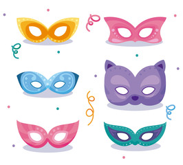 Mardi gras masks and confetti vector design