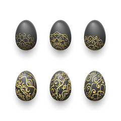 3d egg set collection with golden mandala texture